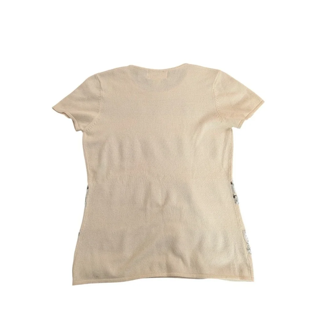 Julie Brown Women's Wool/Cashmere Beige Short Sleeve Sweater Sequins Size Medium
